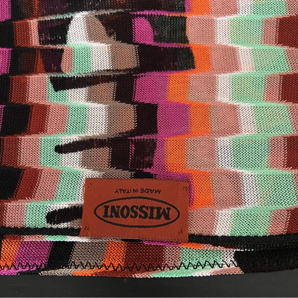 Missoni Multicolor Crochet Knit Pleated Scarf Italy